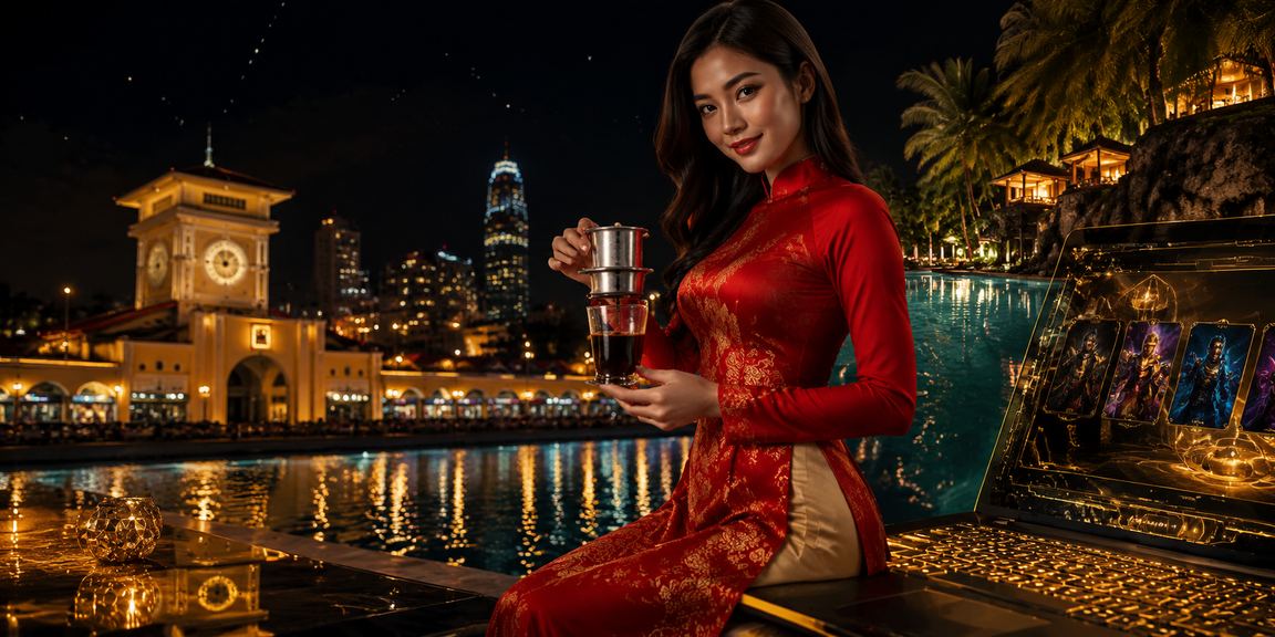 Người mặc áo dài tham gia cá cược esports tại TP.HCM với không khí sôi động và ánh đèn hiện đại
