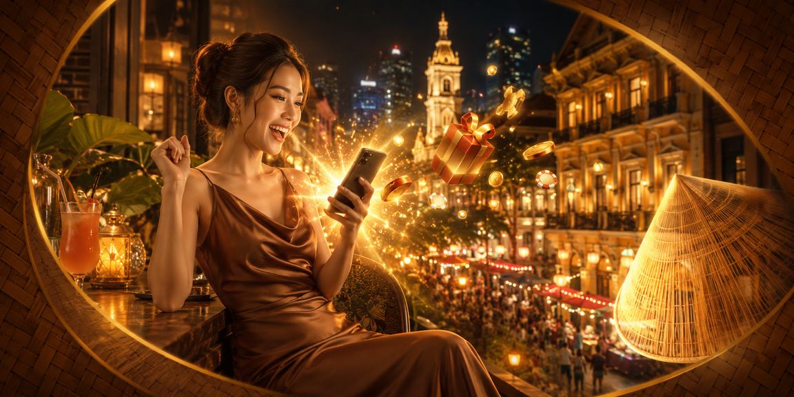 Người đội nón lá chơi casino trực tuyến qua điện thoại di động tại TP.HCM
