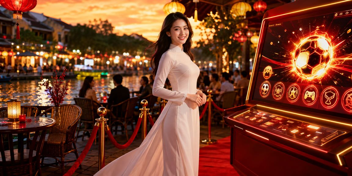 Người mặc áo dài tại Hội An tham gia cá cược esports trên điện thoại giữa không gian phố cổ